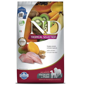FARMINA - RAÇÃO N&amp;D TROPICAL SELECTION CAES ADULTOS MEDIO/MAXI FRANGO CEREAL E FRUTAS 10KG