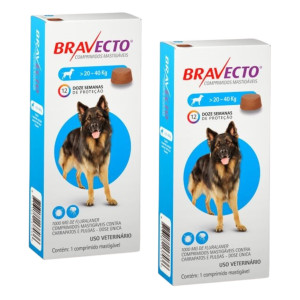COMBO 2 UNIDADES BRAVECTO ANTIPULGAS E CARRAPATOS CÃES DE 20 A 40 KG - 1000 MG