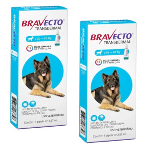 COMBO 2 UNIDADES BRAVECTO ANTIPULGAS E CARRAPATOS TRANSDERMAL CÃES DE 20 A 40KG - 1000 MG