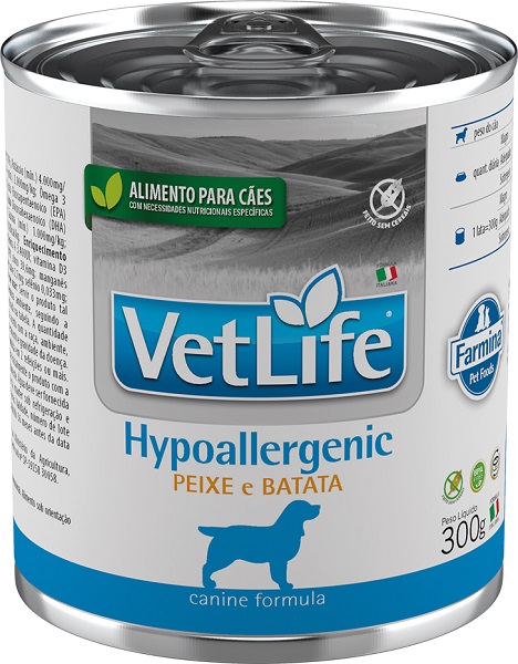 VET LIFE HYPOALLERGENIC CAES PEIXE E BATATA LATA 300G
