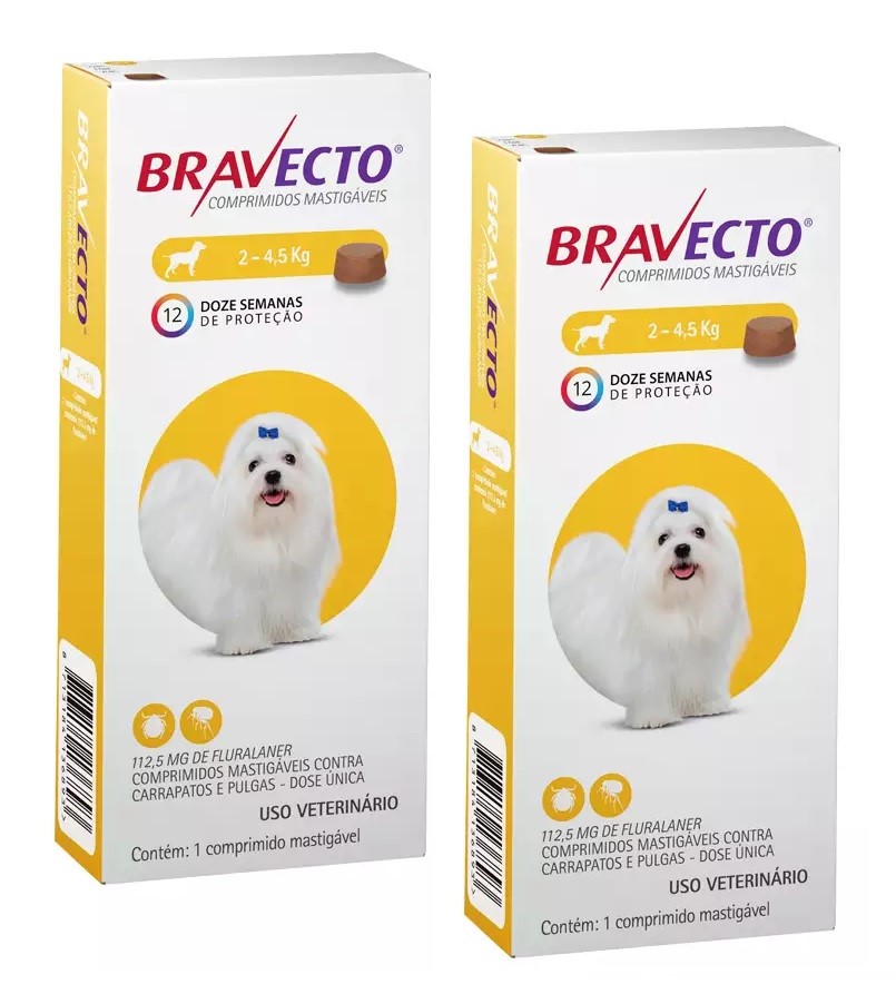 COMBO 2 UNIDADES BRAVECTO ANTIPULGAS E CARRAPATOS CÃES DE 2 A 4,5 KG - 112,5 MG