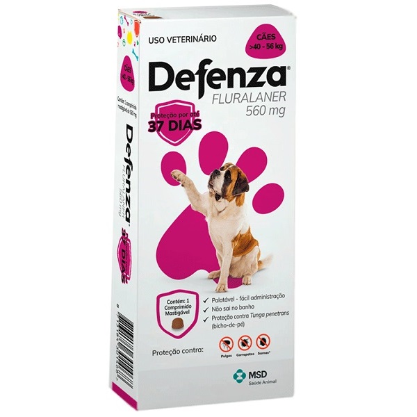 DEFENZA ANTIPULGAS E CARRAPATOS PARA CÃES DE 40 A 56KG 1 COMPRIMIDO - 560MG